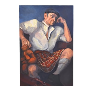 Portrait Seated Man in Scottish Kilt Oil Painting Lenell Chicago Artist 
