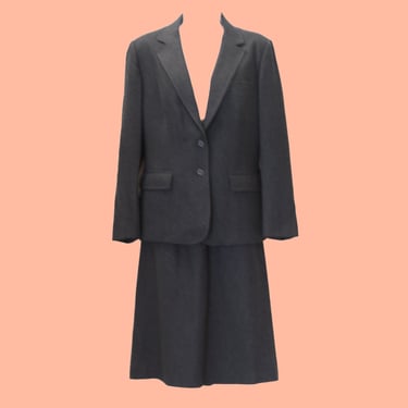 Vintage Evan Picone Suit | 1970s Wool Skirt Suit | 70s Charcoal Gray | Medium / Large | 6 