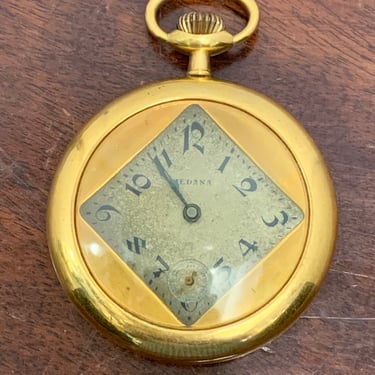 Vintage Unique Gold Filled Diamond Face Medana Pocket Watch 