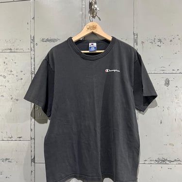 Size large 90s faded black distressed champion essential tshirt logo 