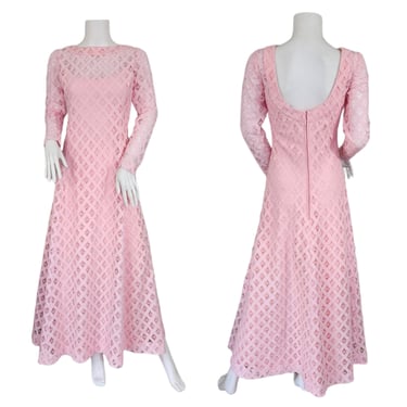 1960's Pale Pink Latticework Lace Maxi Dress I Sz Med I Bullocks Wilshire 