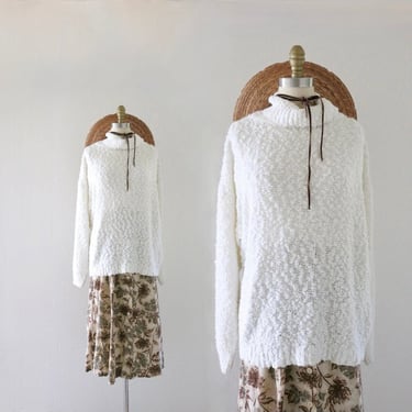 white boucle slouch sweater 
