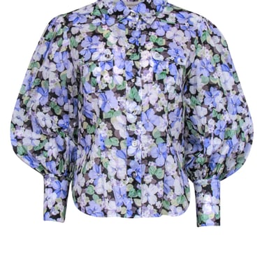 Zimmermann - Multicolor Floral Print Button-Up Cotton Blouse Sz 8