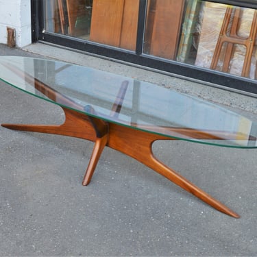 Adrian Pearsall Solid Walnut Iconic Jacks Coffee Table w/ Oval Glass Top