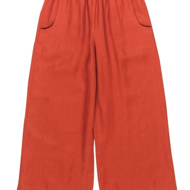 BONDI BORN - Burnt Orange High-Waist Wide Leg Linen Paperbag Pants Sz S