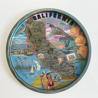 California Souvenir Tin Tray 11" Vintage 1970s 