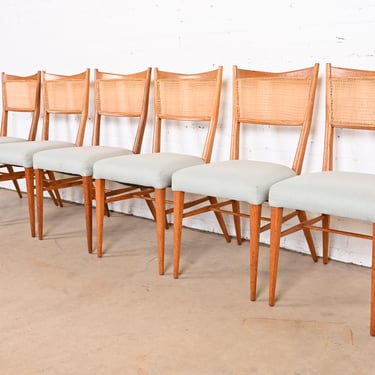 Paul McCobb for Directional Sculpted Mahogany and Cane Dining Chairs, Set of Six