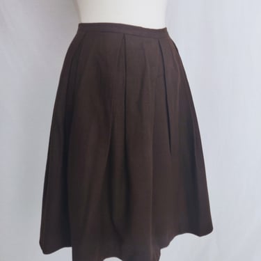 Vintage 60s Brown Wool Pleated Skirt // High Waisted A Line Circle Skirt 