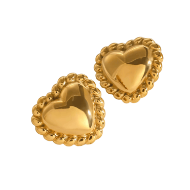 Golden Puffy Heart Statement Stud Earrings