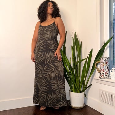 90s Palm Print Maxi Dress | 