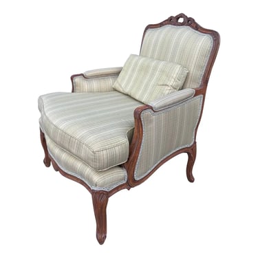 Vintage 1970’s Carved Wood Upholstered French Bergere Chair 