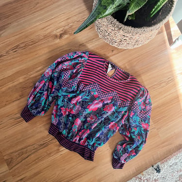 80s Diane Freis georgette blouse || large 