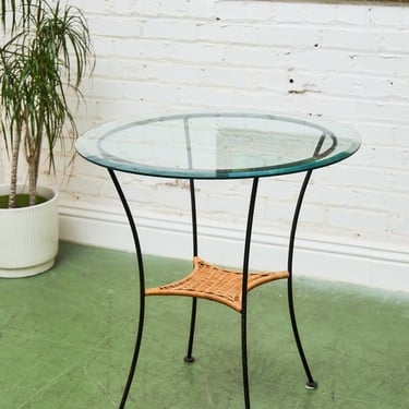 Vintage Rattan and Metal Glass Top Table