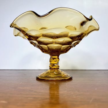 Vintage Viking Glass Georgian Amber Compote Mid Century Modern Honeycomb 