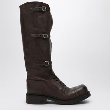 Miu Miu High Cocoa-Coloured Leather Boot Women