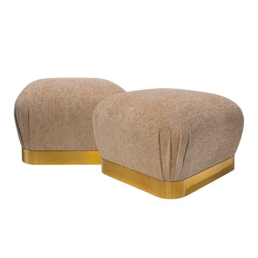 Karl Springer Chic Pair of "Souffle Ottomans" with Brass Bases 1970s