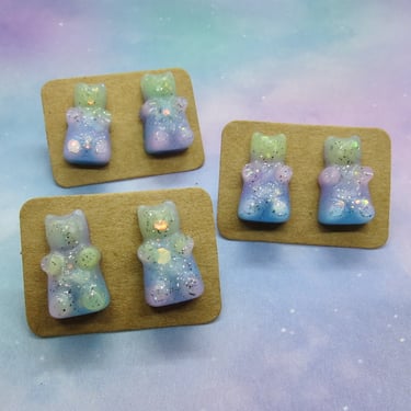Gummy Bear Earrings Pastel Kawaii Glitter Studs 
