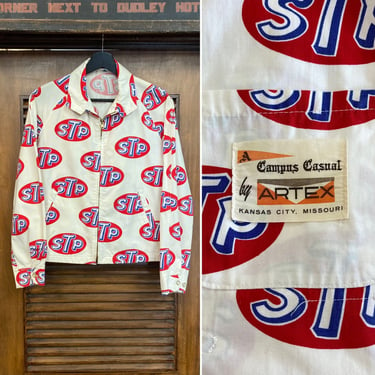 Vintage 1960’s STP Hot Rod Drag Race Cotton Windbreaker Pop Art Car Club Jacket, 60’s Vintage Clothing 