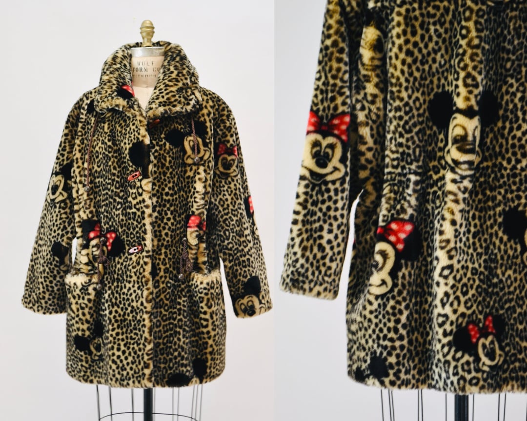 VINTAGE Leopard Print Mickey and store Minnie Mouse Faux Fur Coat