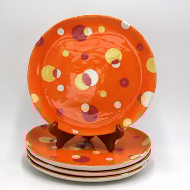 vintage Colin Cowie Orange Polka Dot Dessert or Salad Plates Set of Four 