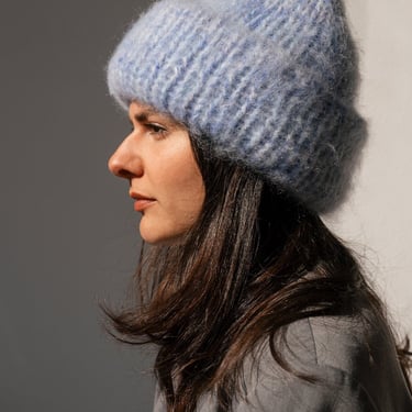 Chunky Mohair Beanie, Womens Winter Knit Hat, Pastel Blue Knit Hat, Fluffy Mohair Beanie, Soft Knit — The Brushed Mohair Beanie in Sky Mix 