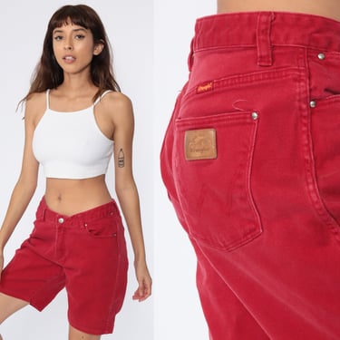 Red Denim Shorts WRANGLER Shorts Mid Rise Jean Shorts 80s Jean Shorts Vintage Hippie Colored Jean Shorts Medium 30 