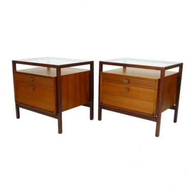 Pair of Walnut And Glass Nightstands