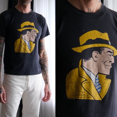 Vintage 80s DICK TRACY Distressed Chicago Tribune Single Stitch Tee Shirt | Made in USA | 1980s Comic Book Pop Art Streetwear Unisex T-Shirt 