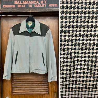 Vintage 1950’s Two-Tone Houndstooth Rayon Gabardine Rockabilly Jacket, 50’s Ricky Jacket, Vintage Clothing 
