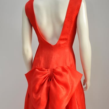 vintage red fit & flare open back party dress S 