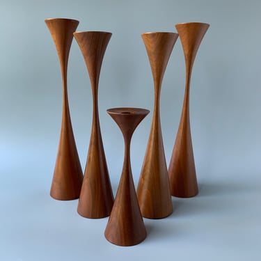 Set of Five Rude Osolnik Walnut Candleticks 