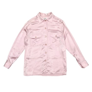 Chanel Baby Pink Silk Button Down Top