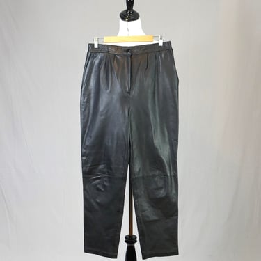 80s 90s Black Leather Pants - 30