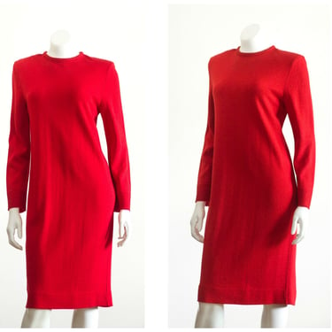 Vintage 1980s Red Sweater Dress | Long Sleeves | Shoulder Pads 