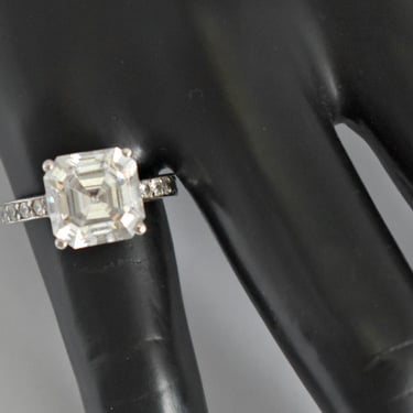 80's 5 carat cubic zirconia sterling size 6 engagement ring, big clear CZ 925 silver CC statement 