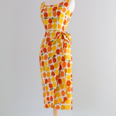 Fabulous 1950's Citrus Carnation Print Summer Sarong Dress / XS