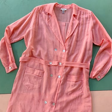 1930s Pink Bow Pattern Brocade Satin Sportswear Smock Jacket - Size S/M/L