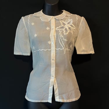 sheer floral blouse off white embroidered top medium 