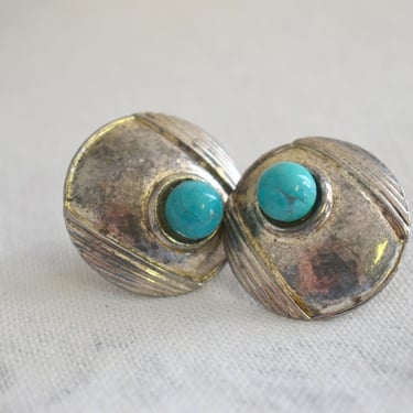 Vintage Silver and Faux Turquoise Stud Earrings 