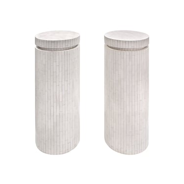 Beautifully Made Pair of Pedestals in Tessellated Bone 1970s