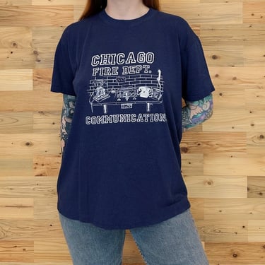 80's Vintage Chicago Fire Dept Communications Tee Shirt T-Shirt 