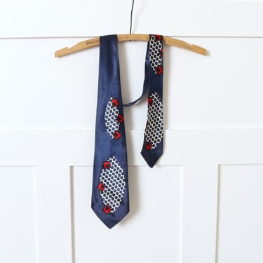 mens vintage 1950s wide tie • steel blue MCM abstract polka dot & square print necktie 