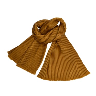 Yves Saint Laurent Vintage 1970s Golden Umber Pleated Silk Jacquard Scarf