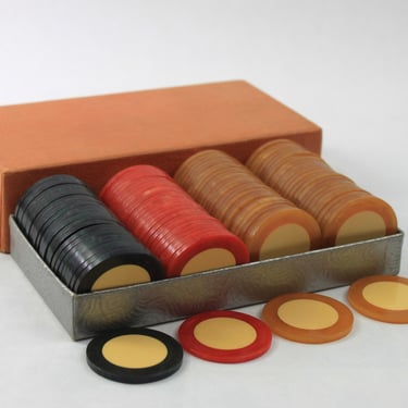 Vintage Bakelite Two Color Injected Poker Chip Set New Old Stock 