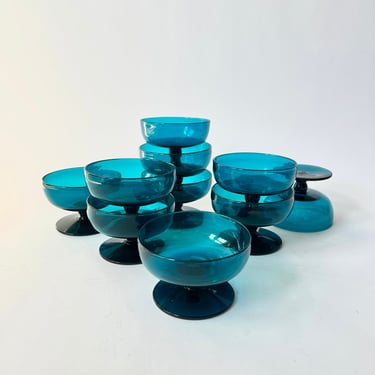 Vintage Blue/Teal Glass Dessert Cups Set of 10 