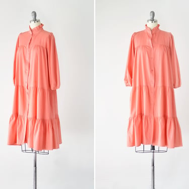 Tiered Ruffle Midi Dress Sm /Cotton Poplin Dress /Ruffled Tiered Dress /Oversized Tiered Dress /High Neck Dress /Tiered Button Front Dress 