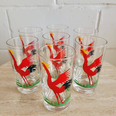 Mid Century Federal Red Rooster Drinking Glass Set - 7 count
