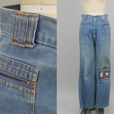 Vintage 1970s Denim Pants w/ Slight Flare, Vintage K-Mart Denim Jeans, Vintage Patchwork Jeans, Size M/L by Mo