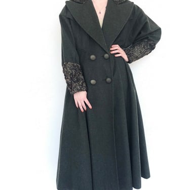 Vintage 80s Fendi forest green coat with Persian lamb fur accents 