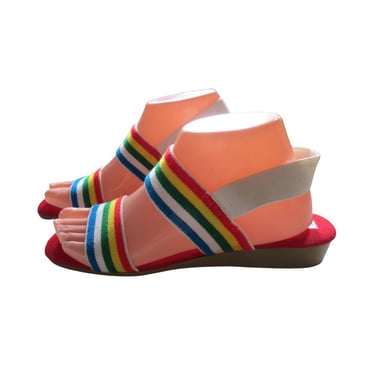 Rainbow Sandals Vintage 70s Strappy Mini Wedge - Size 7 7.5 